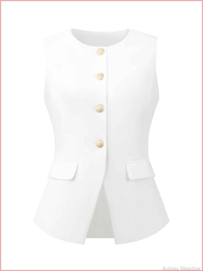 Sleeveless Button Down Blazer Vest, Work Vest Tops, Lightweight Suit Vest